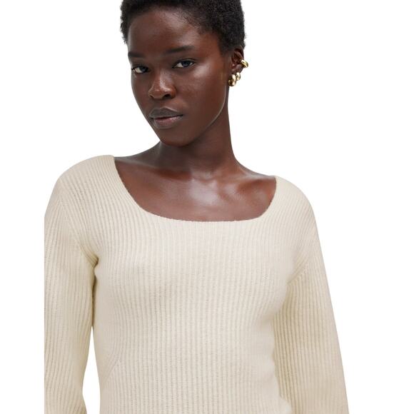 Madewell Wool Cashmere Ribbed Square Neck Sweater XL Beige Cream NWT - Picture 5 of 9